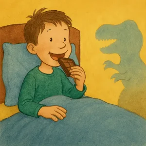 Ein Junge namens Steven träumt von Dinosauriern und wacht im DINOLAND in Kirchdorf am Inn auf.